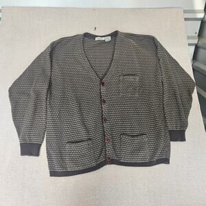 Vintage 90s Claiborne Birds Eye Sweater XL USA Button Front Cotton